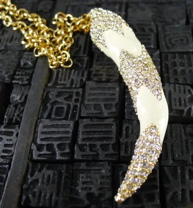 CC Skye Pave and Cream Enamel Elephant Tusk Pendant Necklace
