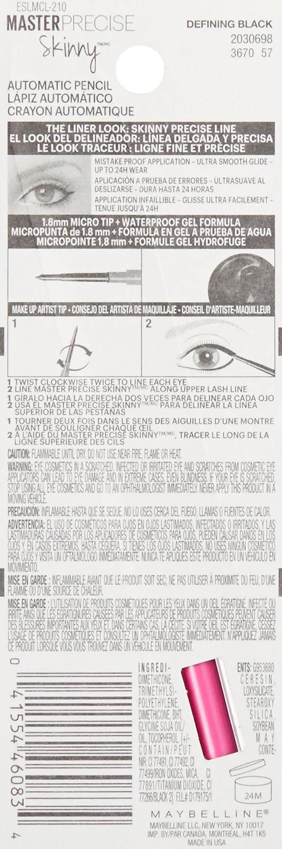 Maybelline Master Precise Skinny Gel Eyeliner Pencil, Defining Black, 0.0035 Ounce