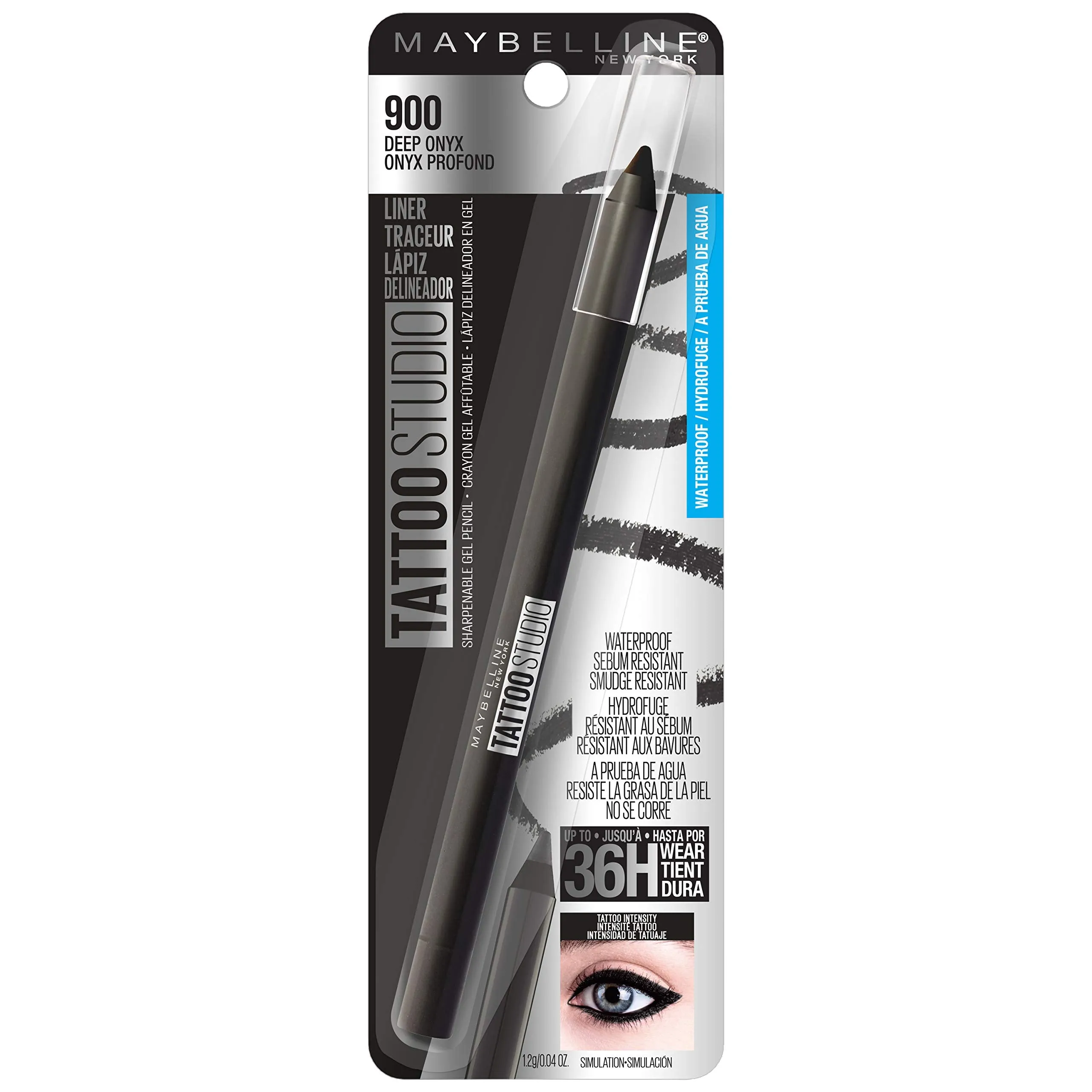 Maybelline TattooStudio Sharpenable Gel Pencil Waterproof Longwear Eyeliner, Deep Onyx, 0.04 oz.